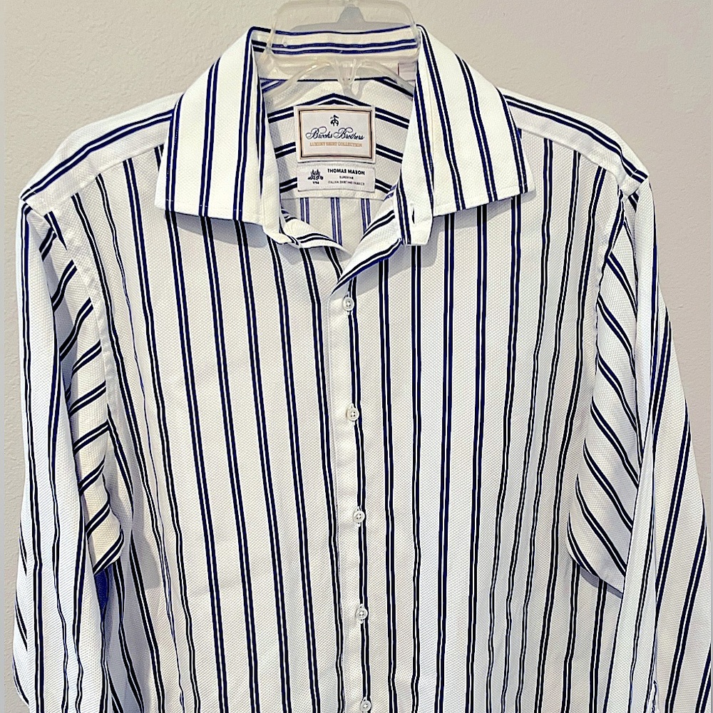 Brooks Brothers White and Blue Striped Dress Shirt